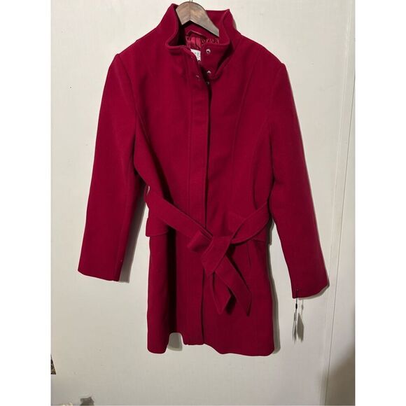 Brand New Laundry Shelli Segal Women's L Belted Full Zip Faux Wool Coat Magenta - Picture 1 of 7
